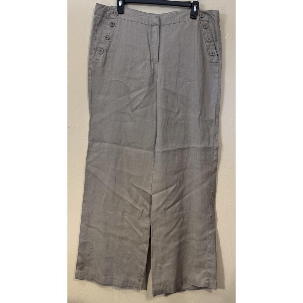 Sandro Linen Trousers Women 14 Taupe Wide Leg Pants Beachy Resort Coastal Casual